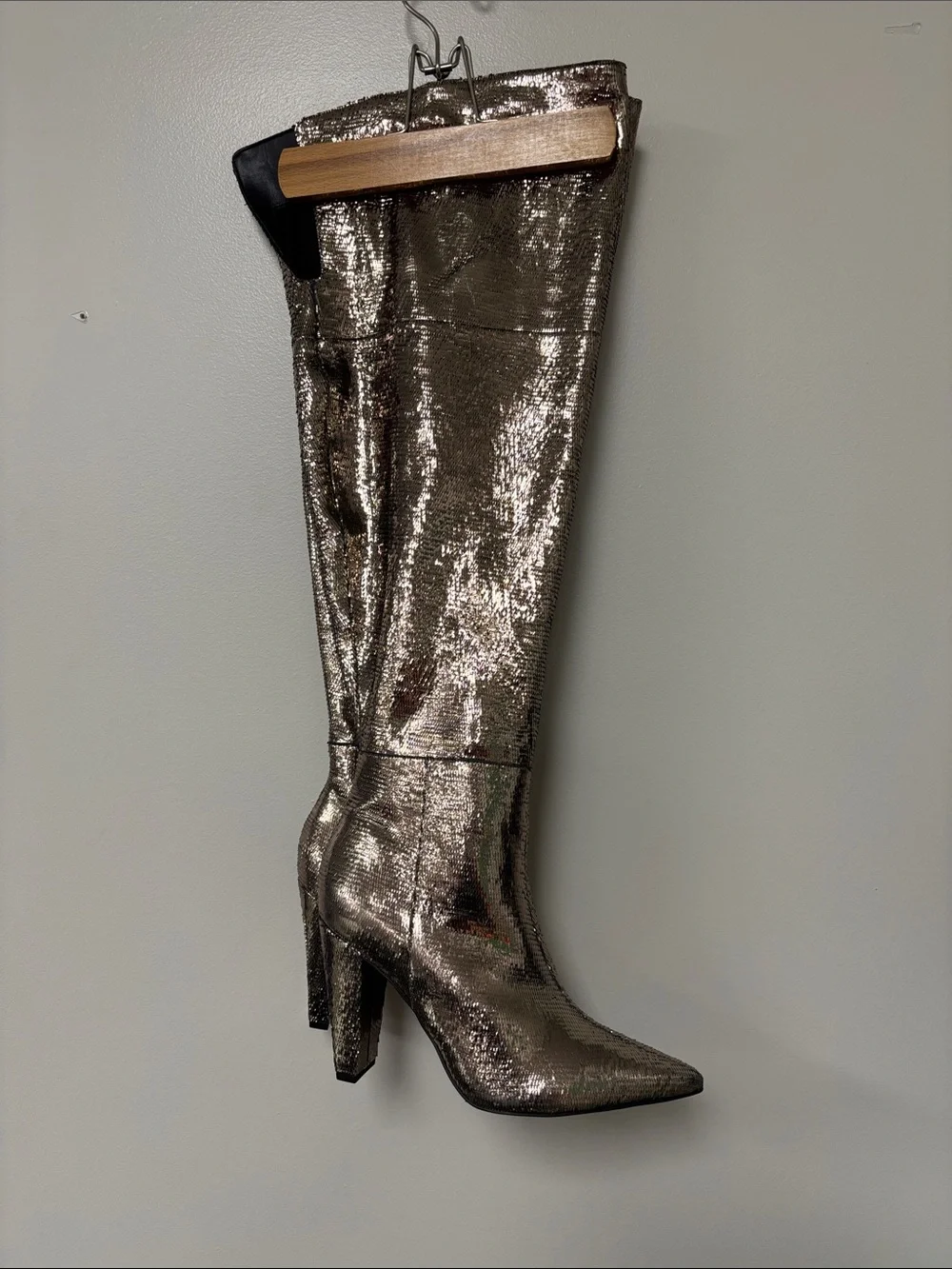 Vince Camuto Metallic Silver Over-the-Knee Pointed-Toe Boots